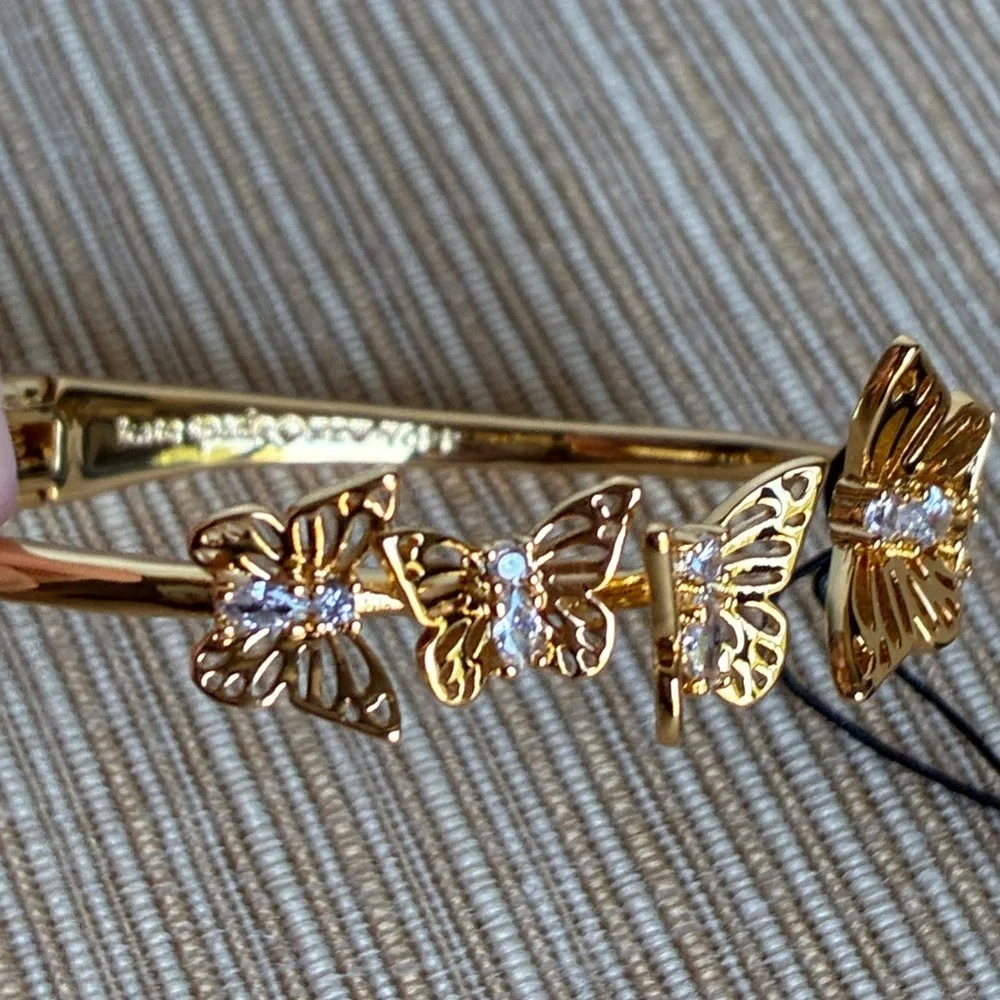 Kate Spade New York Gold Butterfly Hinged Bracelet With Cubic Zirconias